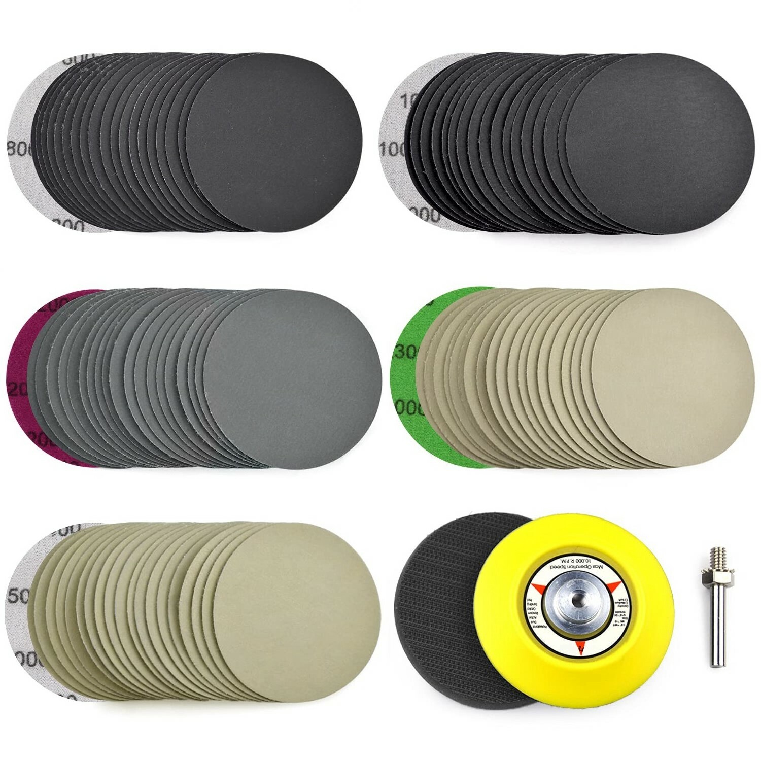 3 in Hook Loop Sanding Discs Pads Kit for Drill 800-5000 Grit Wet Dry Sandpaper