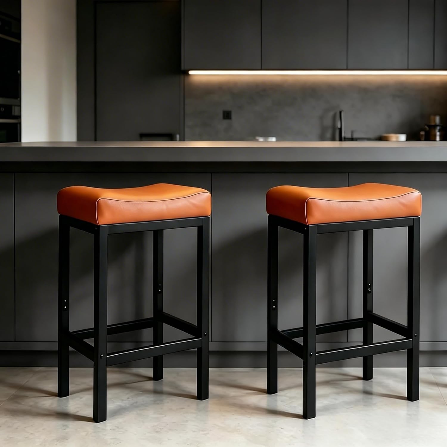 30 Inch Bar Stools Set of 2 Counter Height Bar Stools W/ Soft Leather Seat 300LB