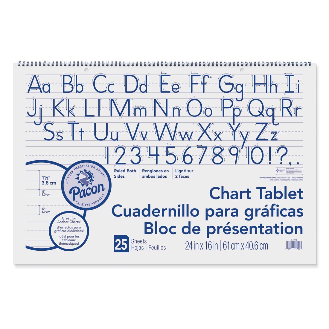 Pacon Chart Tablet White 1-1/2" Ruled 24x16"