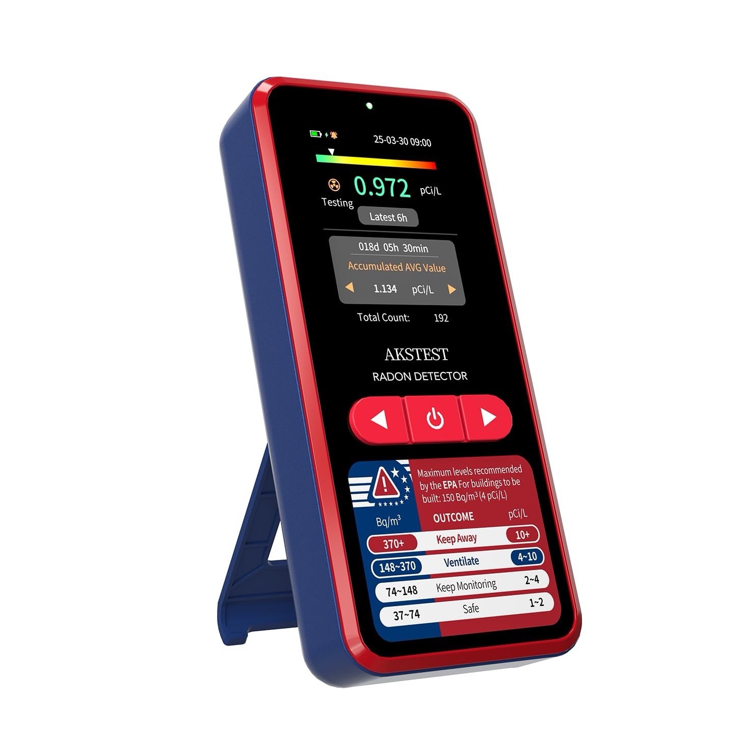 RM-60 Radon Detector with Color Display, USB Rechargeable, Alarms for Home Use