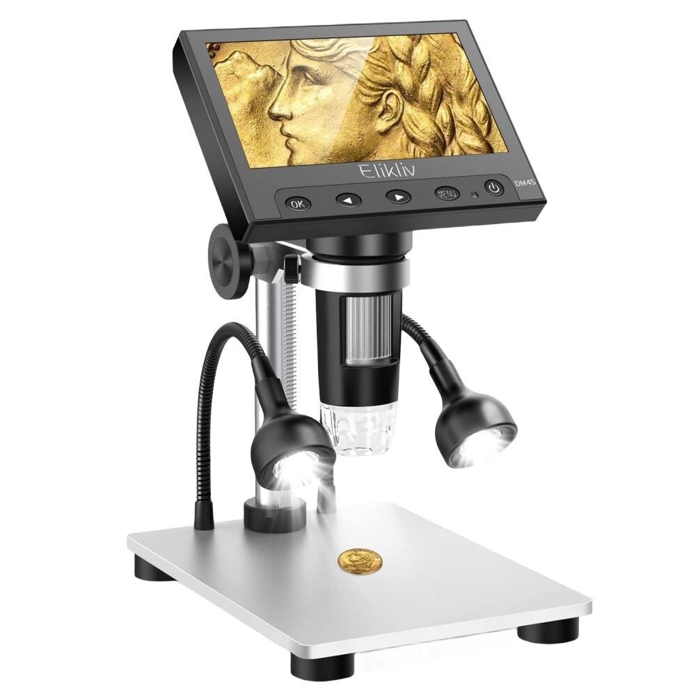 Elikliv Digital Microscope Soldering USB Coin Magnifier 1000X 4.3'' for Computer