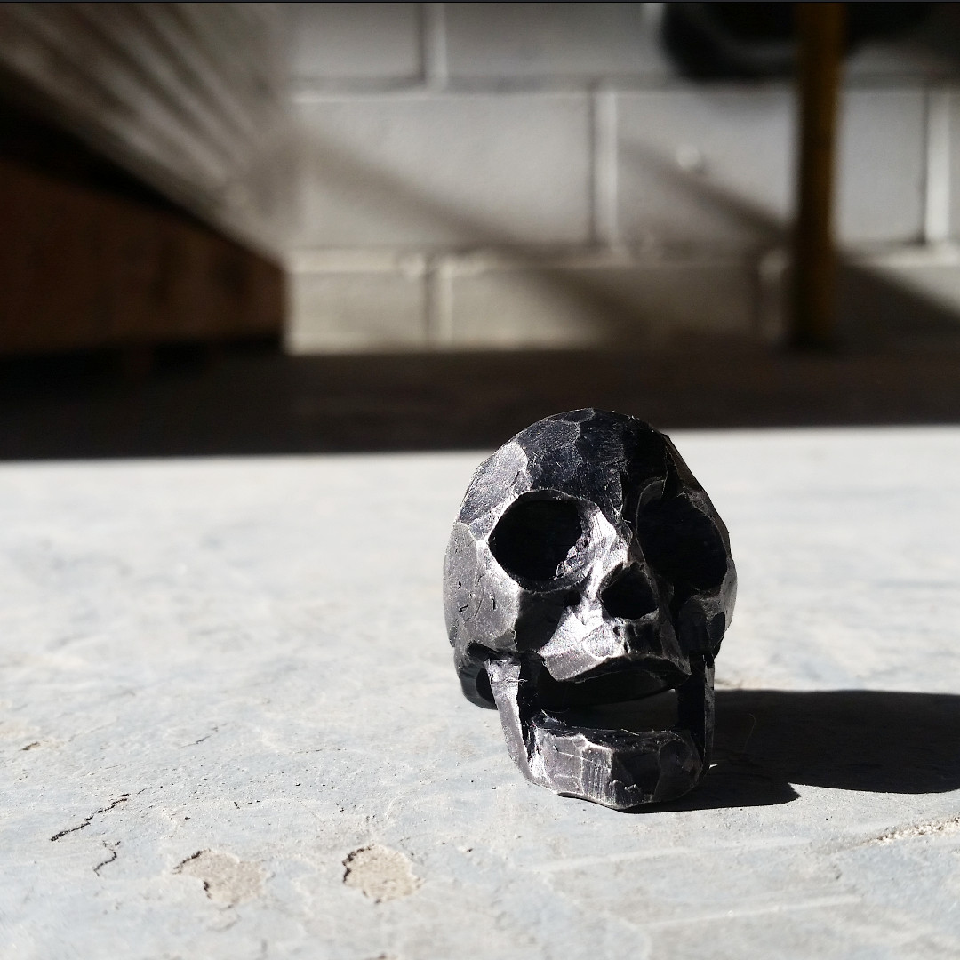 "Leonidas" Spartan King Skull Ring - Oxidized Silver Hearts Gothic Chrome