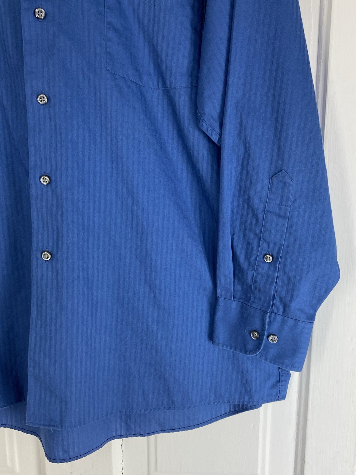 J. Garcia Dress Shirt (Size Large 16 1/2 32/33) Blue Stripe Button-Up, Vtg. 1998