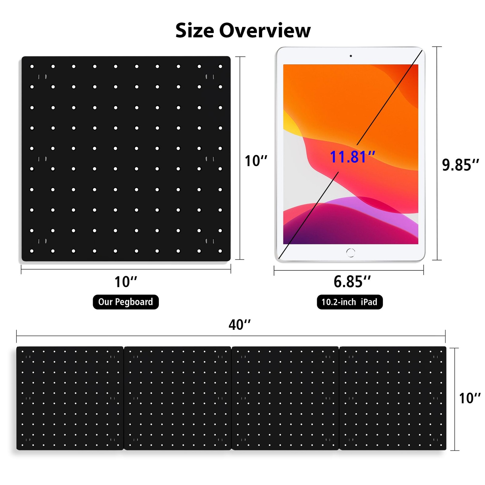 Black Pegboard Panels 4Pc ABS Wall Organizer Craft Garage Kitchen Workshop