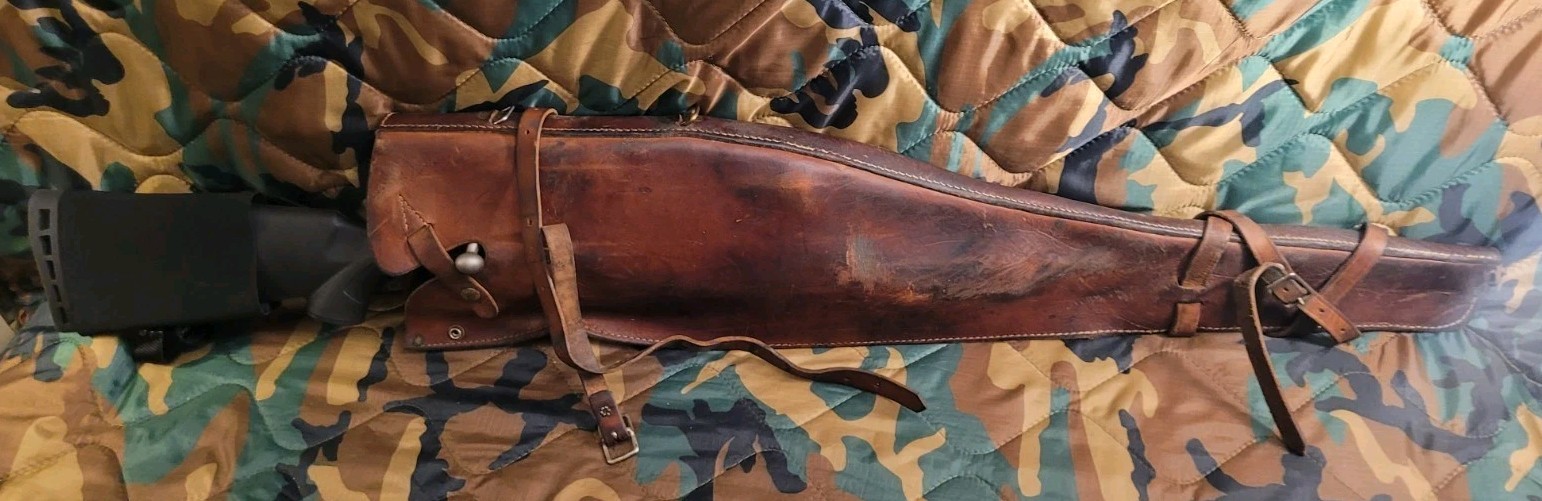 Vintage Leather Rifle Scabbard 34 In With Handmade Rear Cover