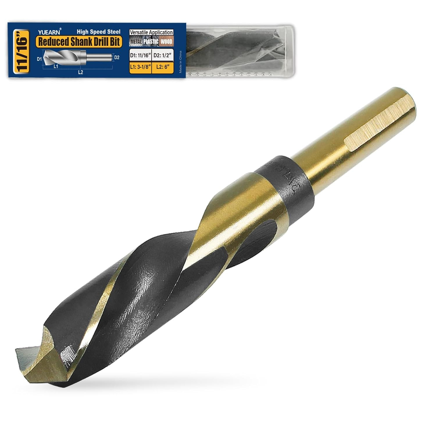 11/16 Inch Drill Bit - Reduced Shank HSS 4241 High Speed Steel for Metal & Steel