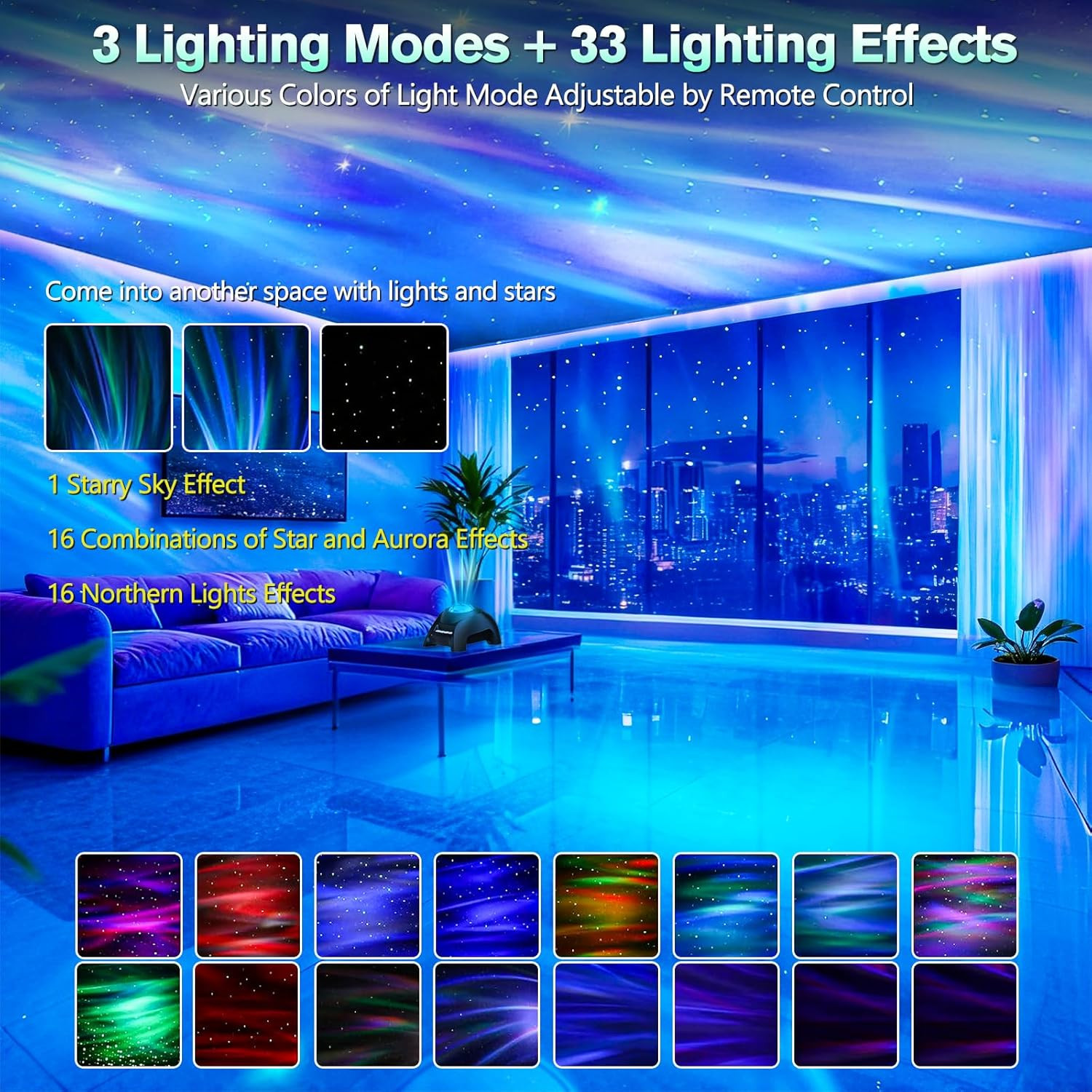 Northern Galaxy Light Aurora Projector, Star Projector with 33 Light Effects, St