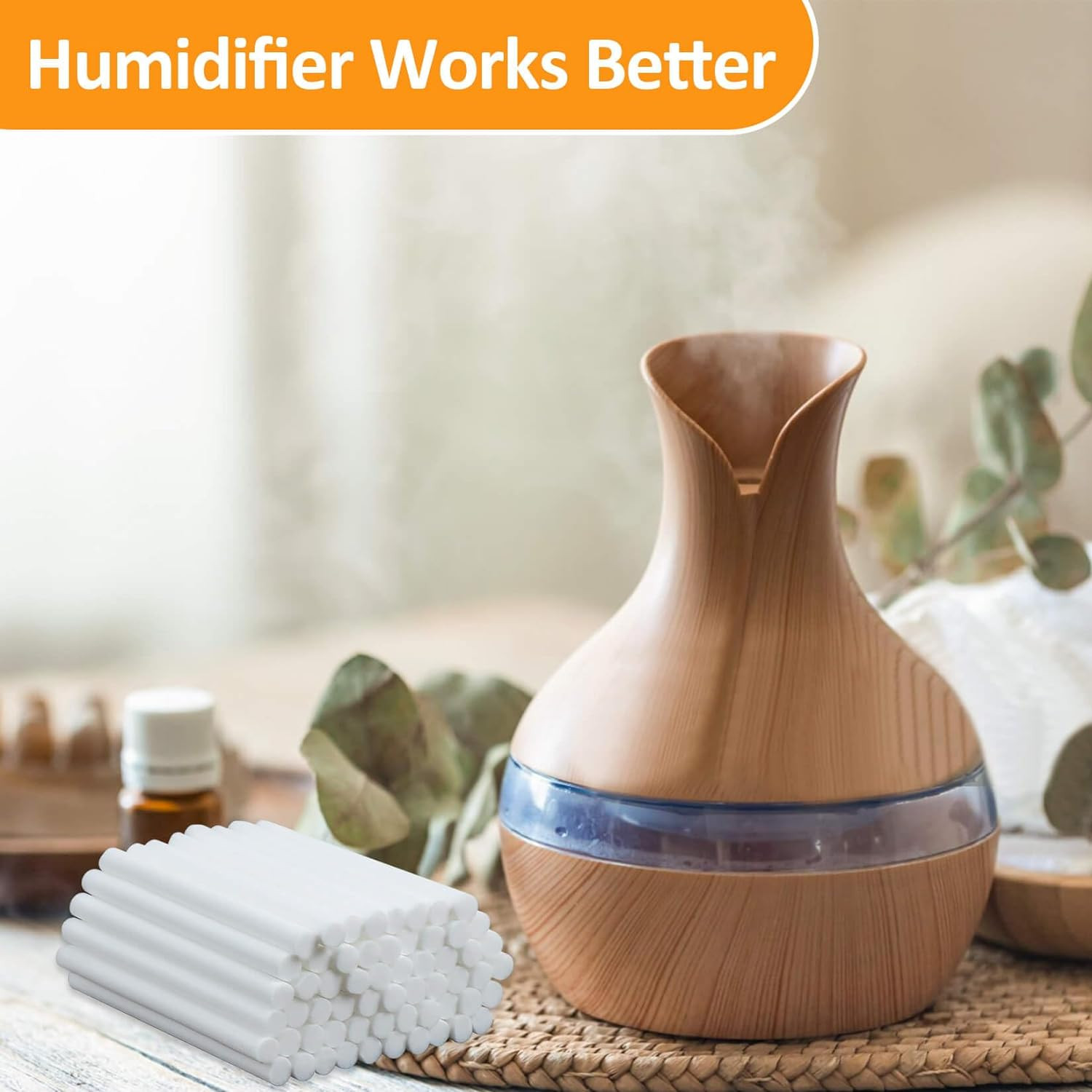 60PCS Humidifier Stick Filter Refill - Mini Air Diffuser Pure Wicks Refill Cotto