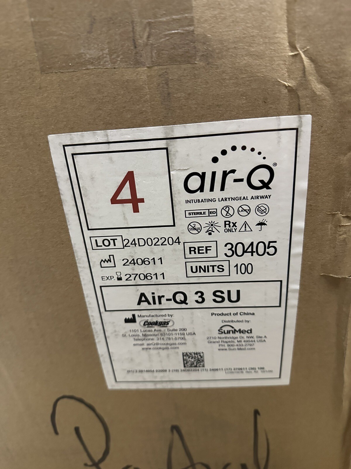 BOX OF 10 SUN MED AIR-Q 3 SU INTUBATING LARYNGEAL AIRWAY REF. 30405