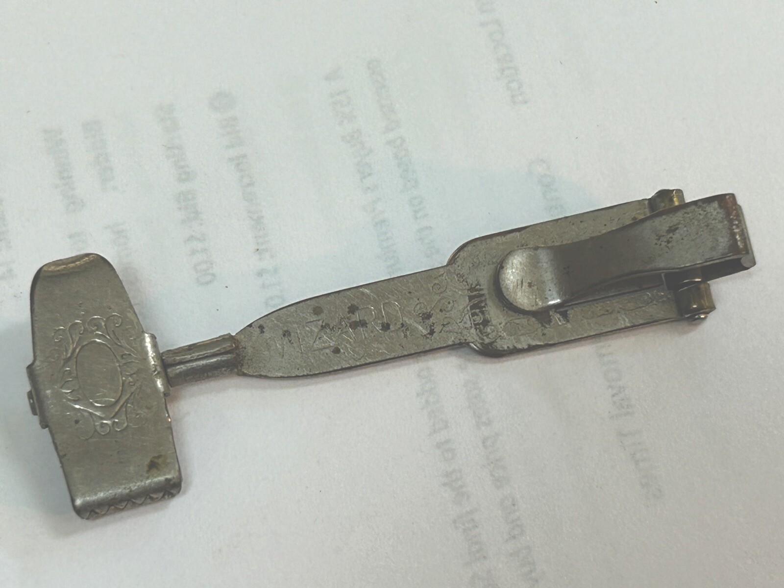 Antique WIZARD Cheater Card Cuff Clip Silver-tone PATENT Feb 5 1889