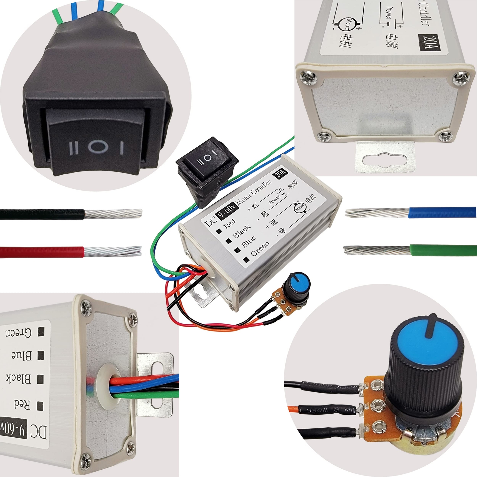DC Motor Speed Controller 20A 1200W Brush Motor Driver Controls DC 9V-60V 12V...