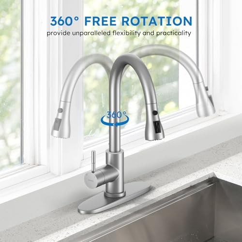 Kitchen Faucet with Pull Down Sprayer, Single Handle | Pull Brushed Nickel