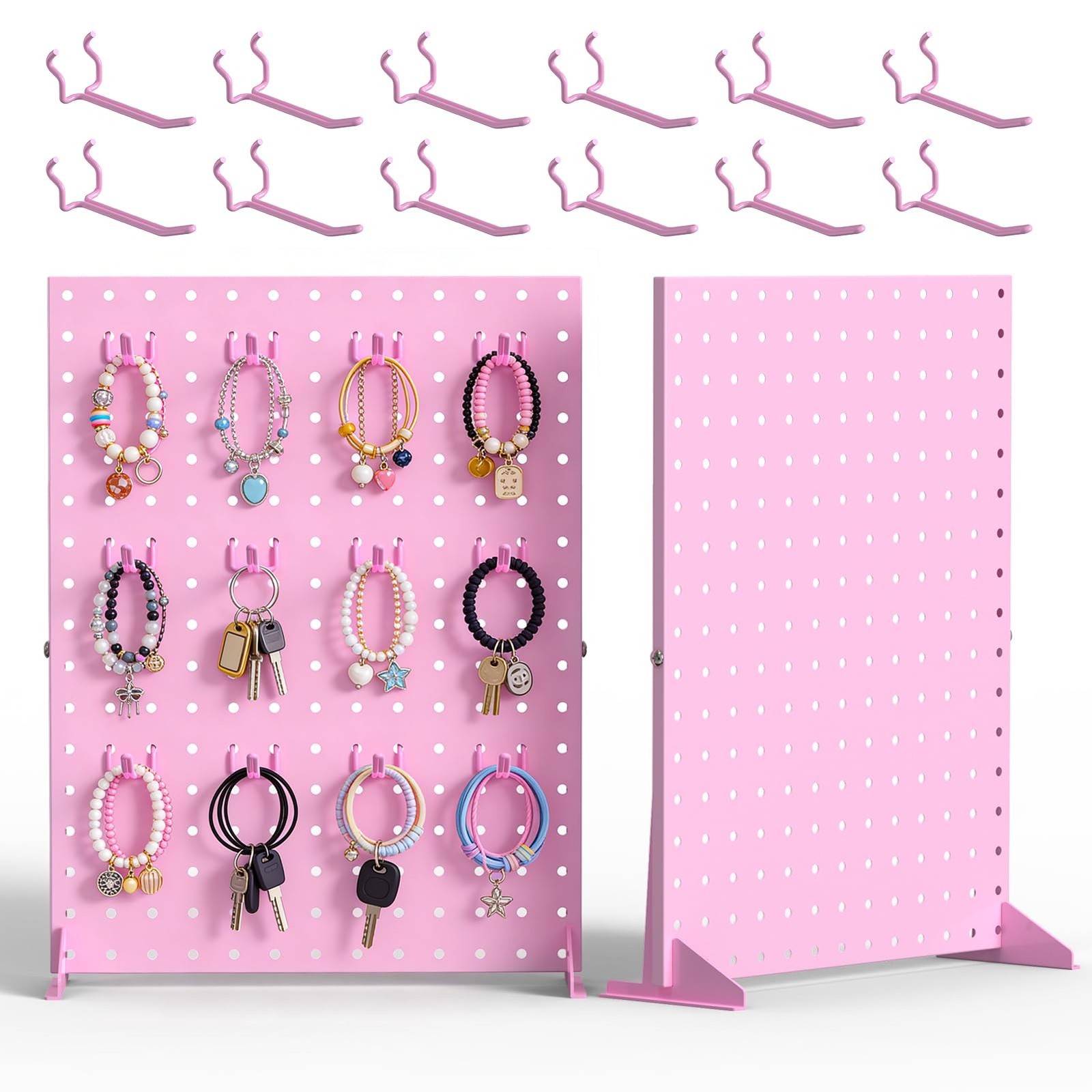 2 Pcs Pegboard Display Stand with 24 Hooks, Freestanding Tabletop Vendor Boot...