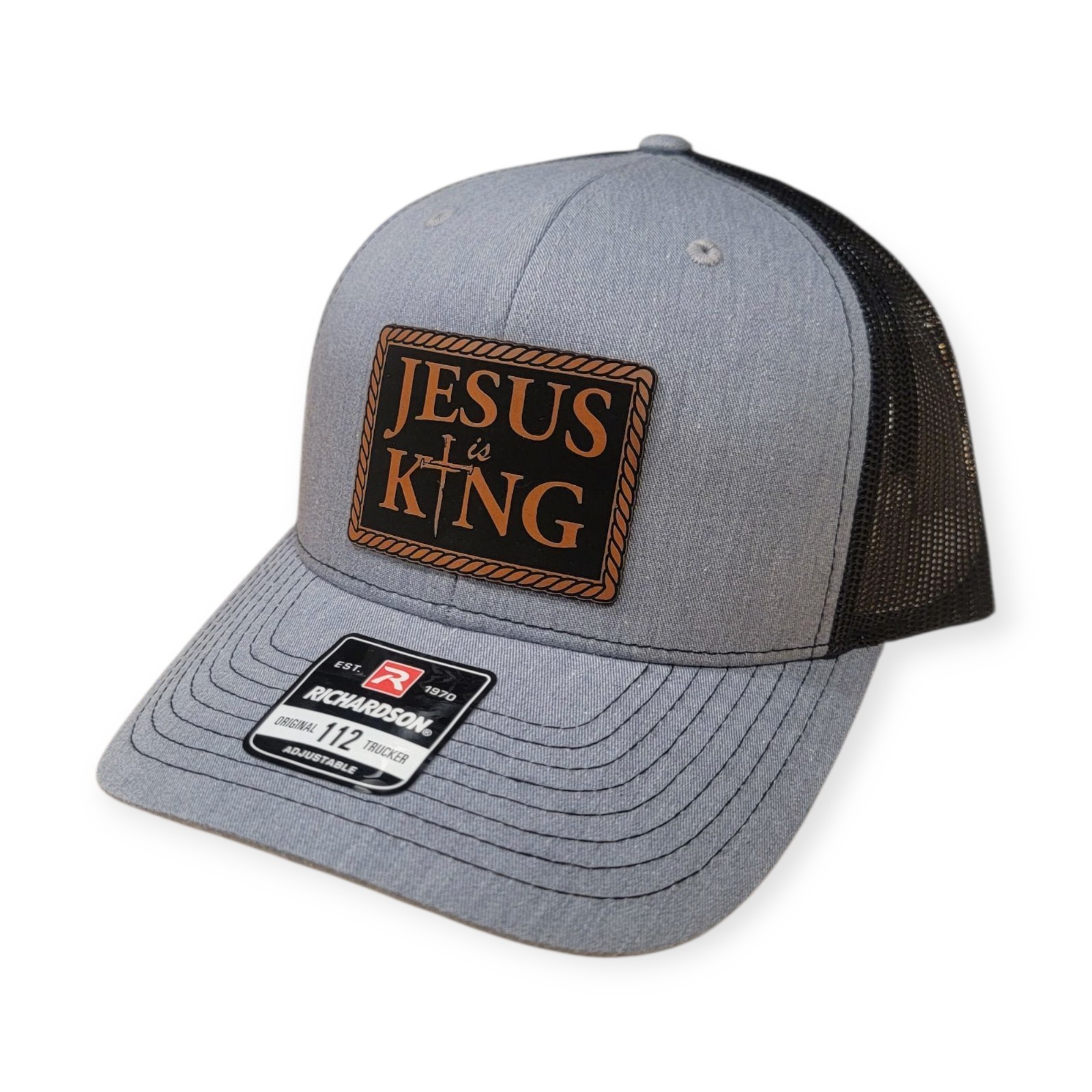 Richardson 112 Jesus Is King 3 Nails Cross, Gray Trucker Christensen USA