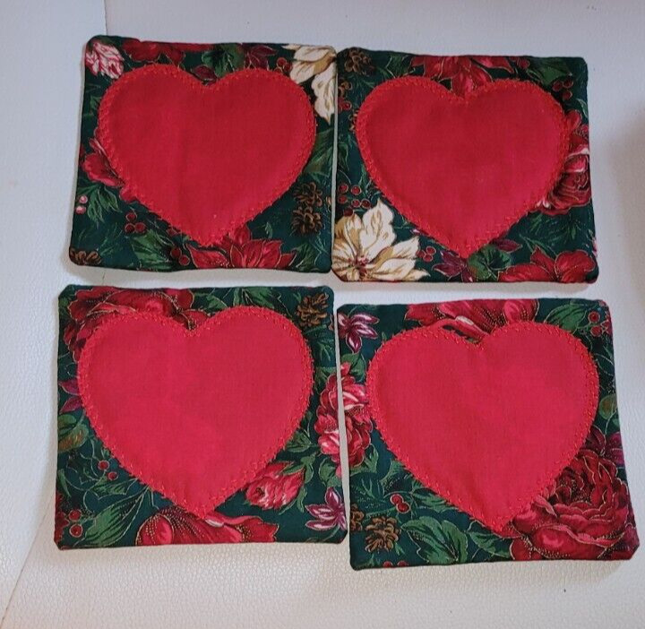 Handmade Christmas Heart Fabric Coasters Holiday Decorations Cute Flowers Nice