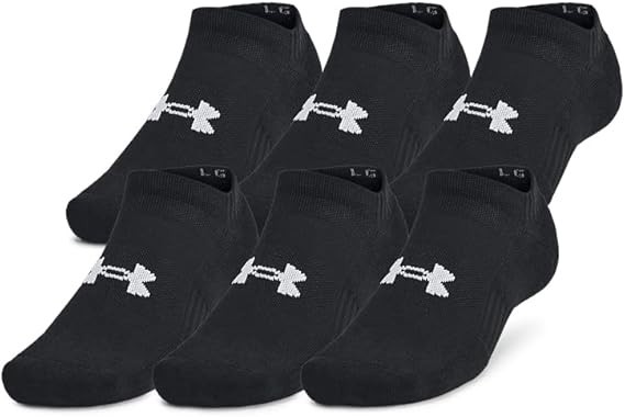 Under Armour Unisex Training Cotton No Show Socks 6 Pack Black Large Mens 8-12