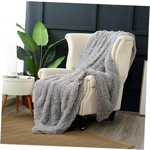 Luxury Long Hair Shaggy Faux Fur Throw Blanket, 60"X70" Throw Evergreen