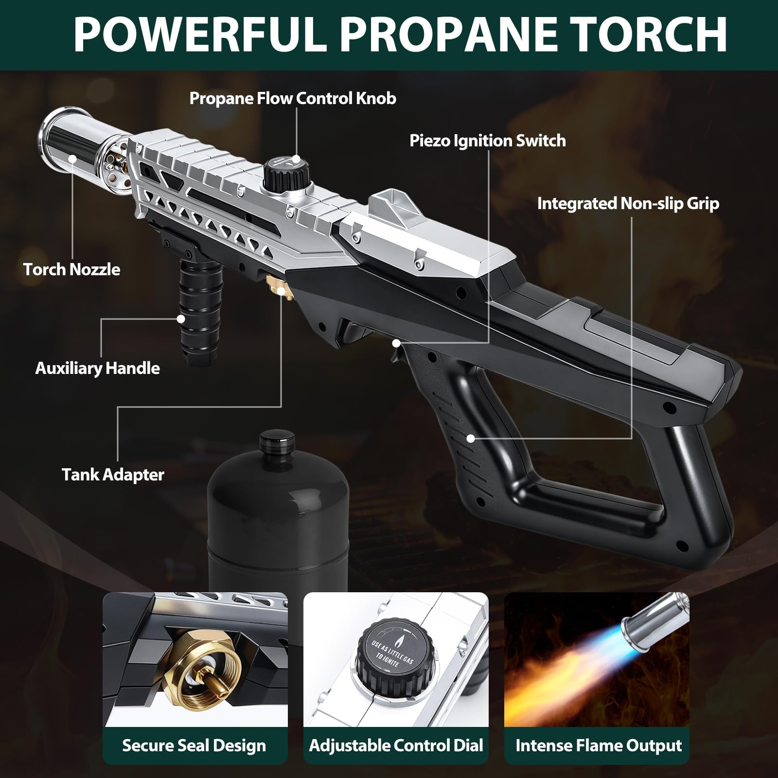 Muphop Powerful Propane Torch Gun, Flamethrower Gun with Adjustable Flame, Bl...
