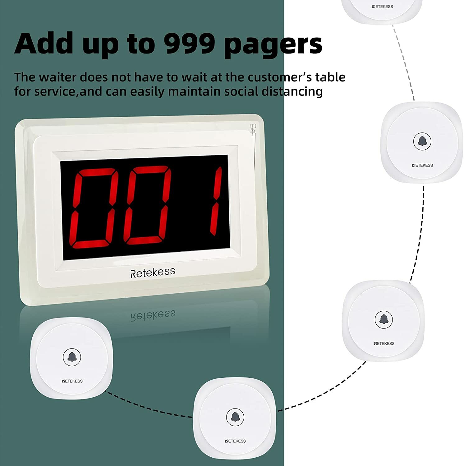 Retekess T114 Wireless Caregive Pager Calling System Host 30 Button Nursing Cafe