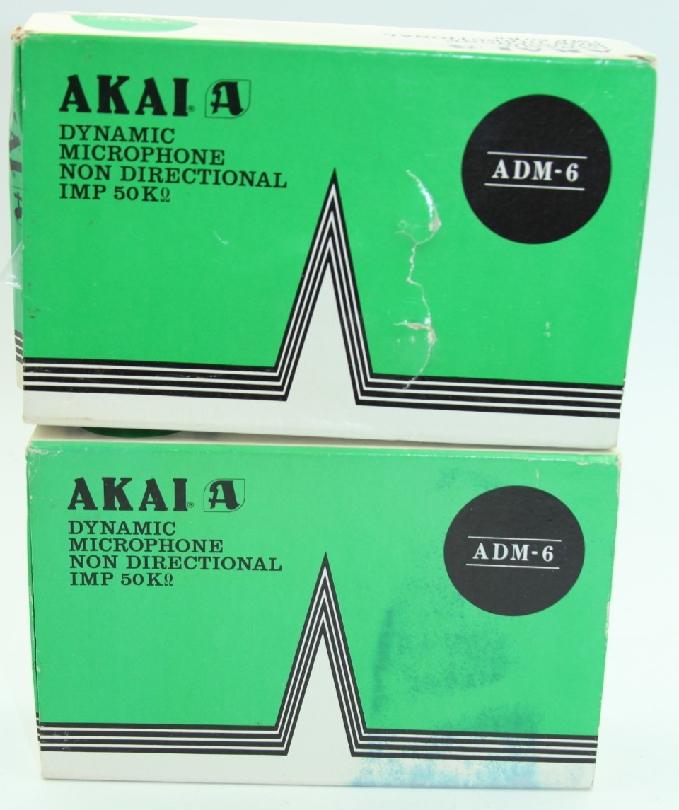 x2 Vintage Akai ADM-6 Dynamic Microphone Non Directional IMP 50K.  10F Untested