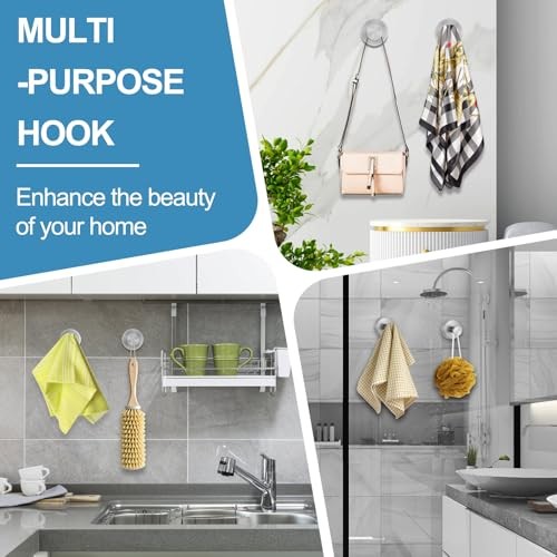Vacuum Suction Cup Hooks for Shower, Shower Hooks for 2 Pack Round Silver