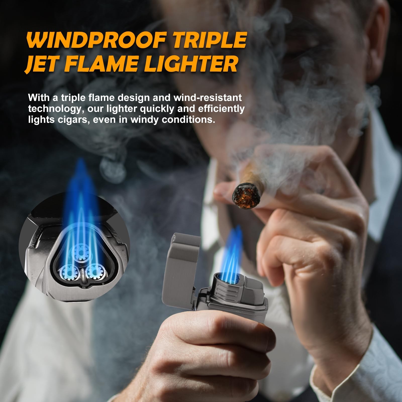SCARRA Cigar Torch Lighter, Multi-Function 3-in-1 Lighter Gift for Gray