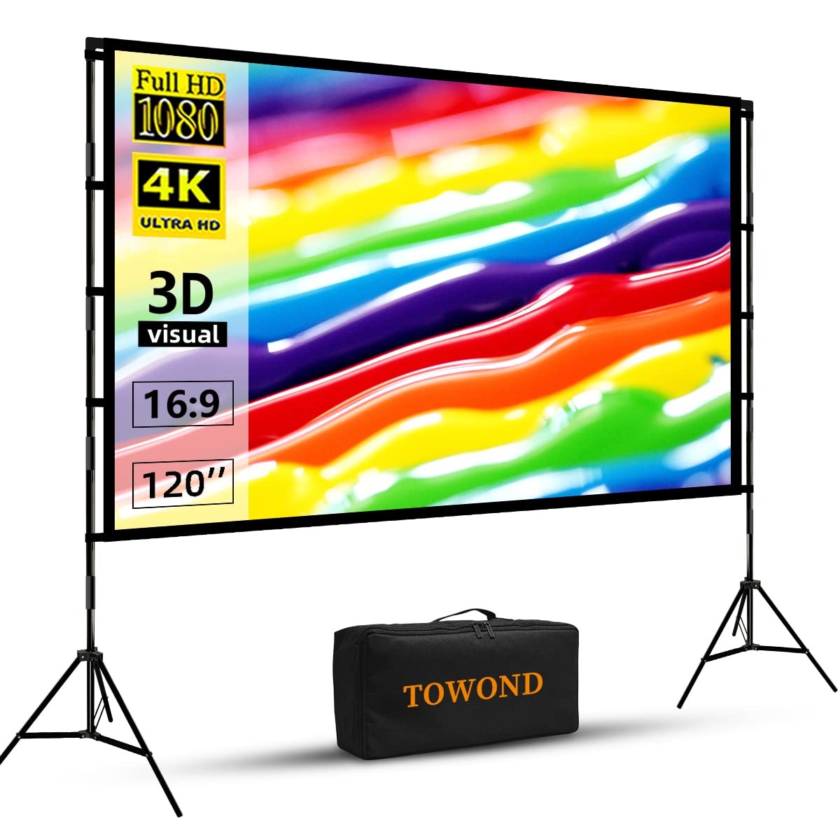 120 Inch Projector Screen with Stand for Outdoor 4K Backyard Movies