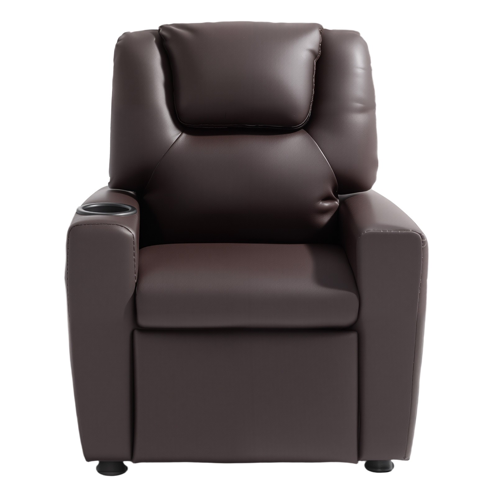 Kids Reclining Chair PU Leather Toddler Recliner with Cup Holder (Brown)