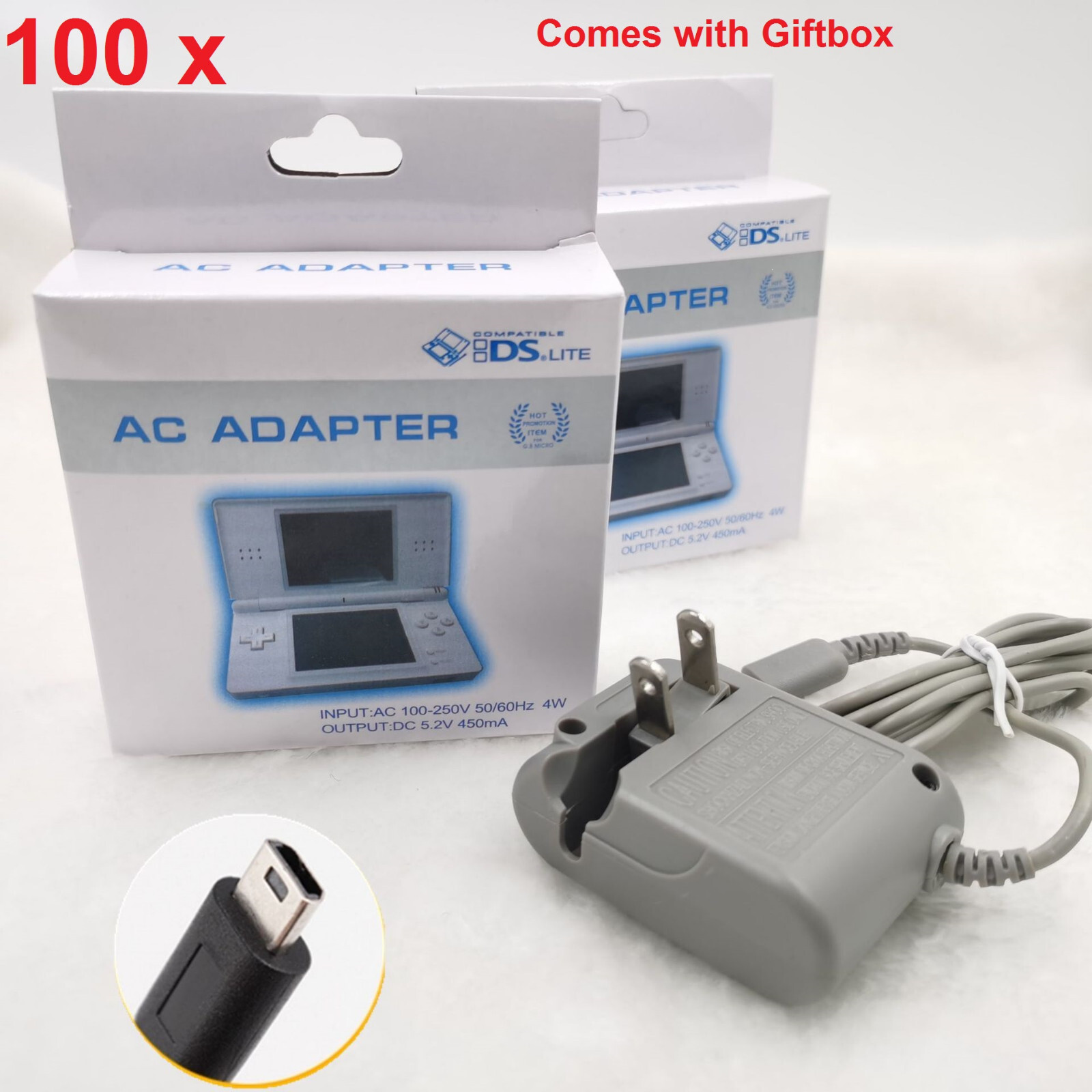 Lot 100 x Travel Home Wall Charger AC Power Adapter For Nintendo DS Lite NDSL US
