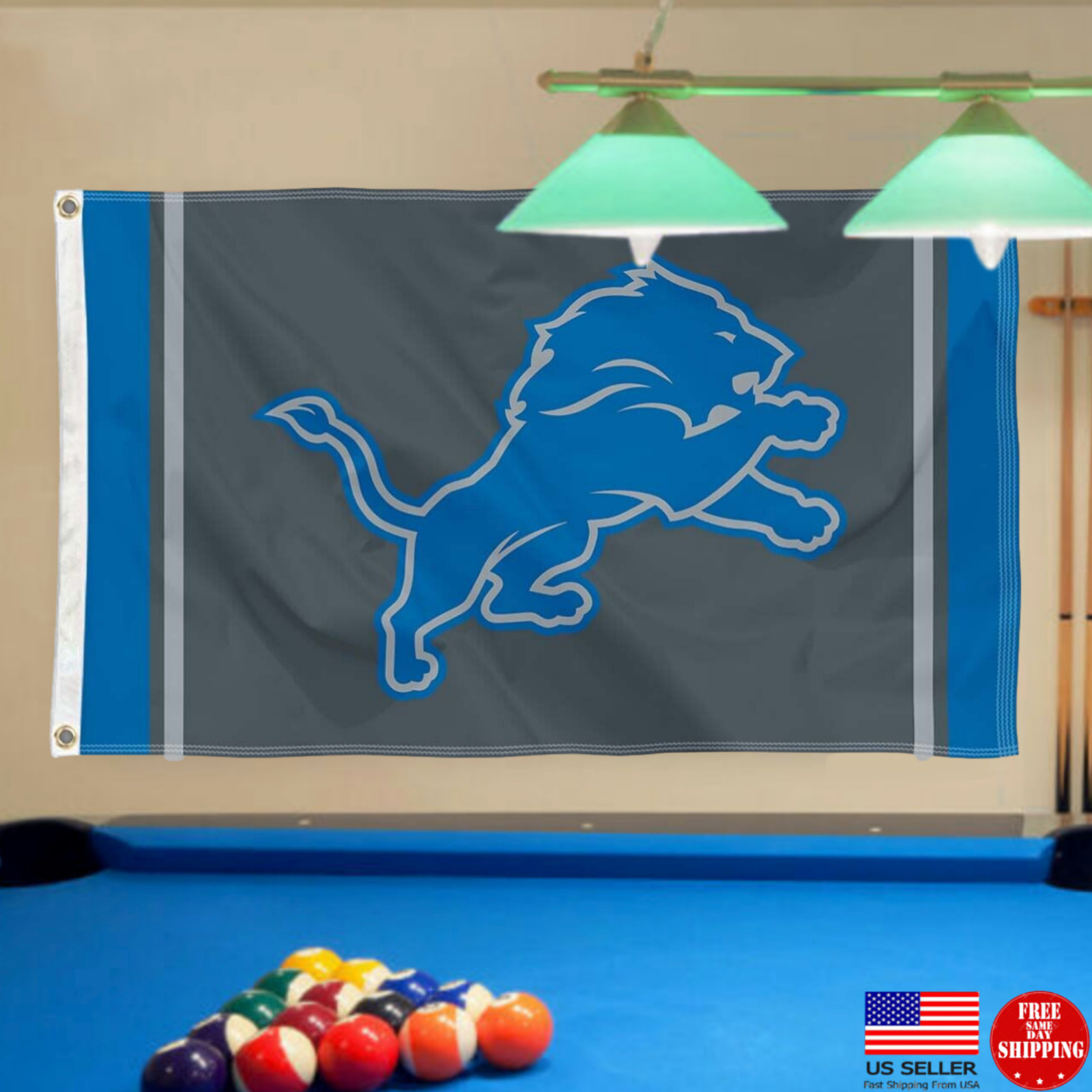 Detroit Lions 3 x 5 Man Cave Flag Banner 3x5 Retro Football Tailgating Flags USA