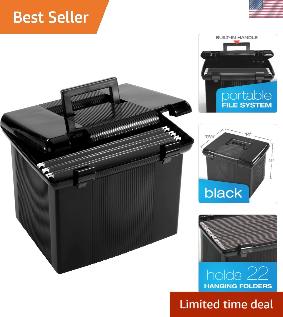 Portable File Box with File Rails, Simple Document Storage, File Bin for Home...