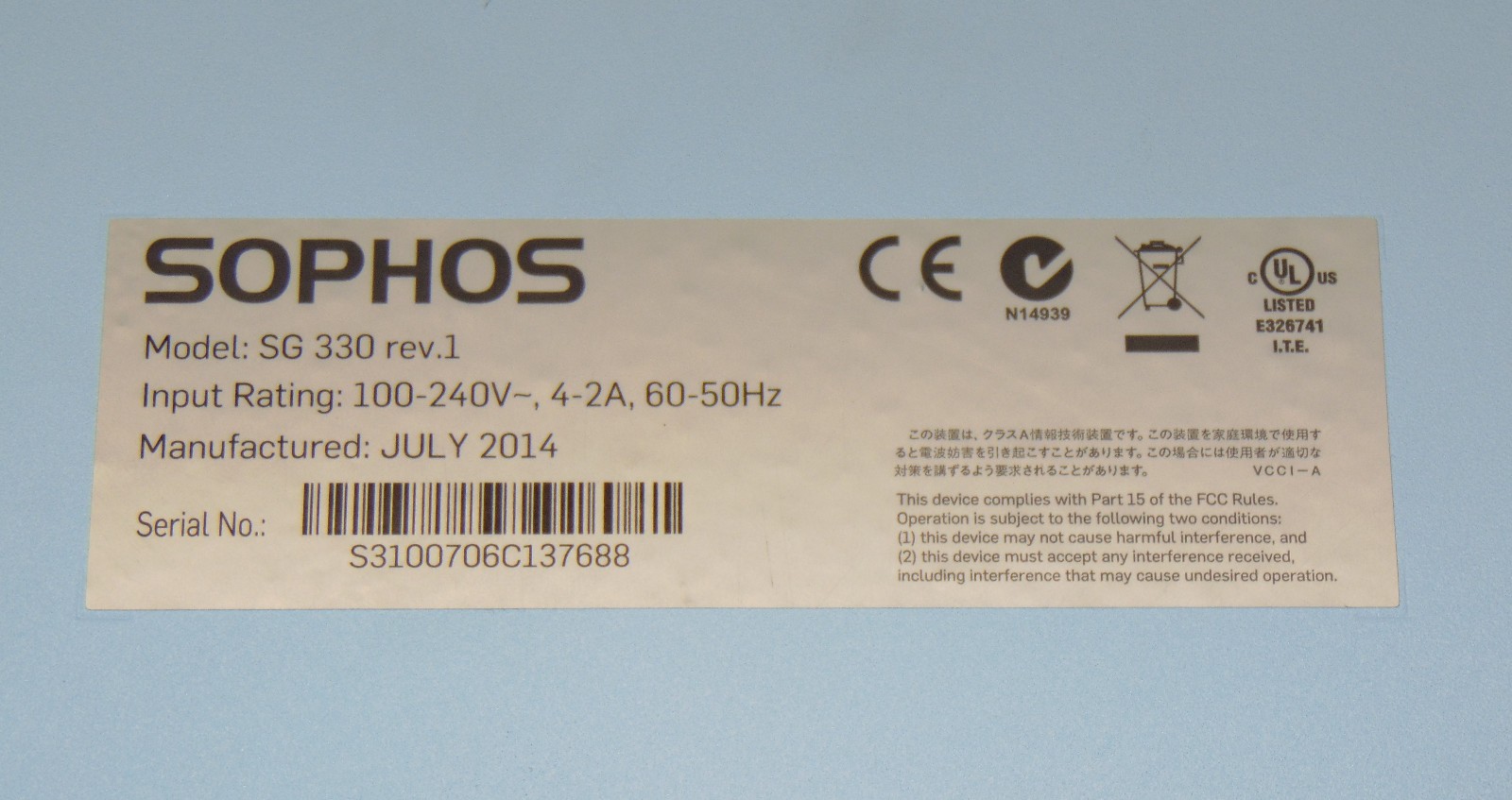 Sophos SG330 SG 330 Firewall Security Appliance
