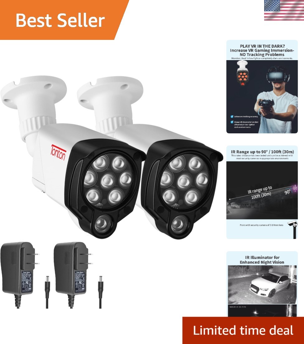 Automatic Night Vision 2-Pack Floodlights – Compatible with All Security Cameras