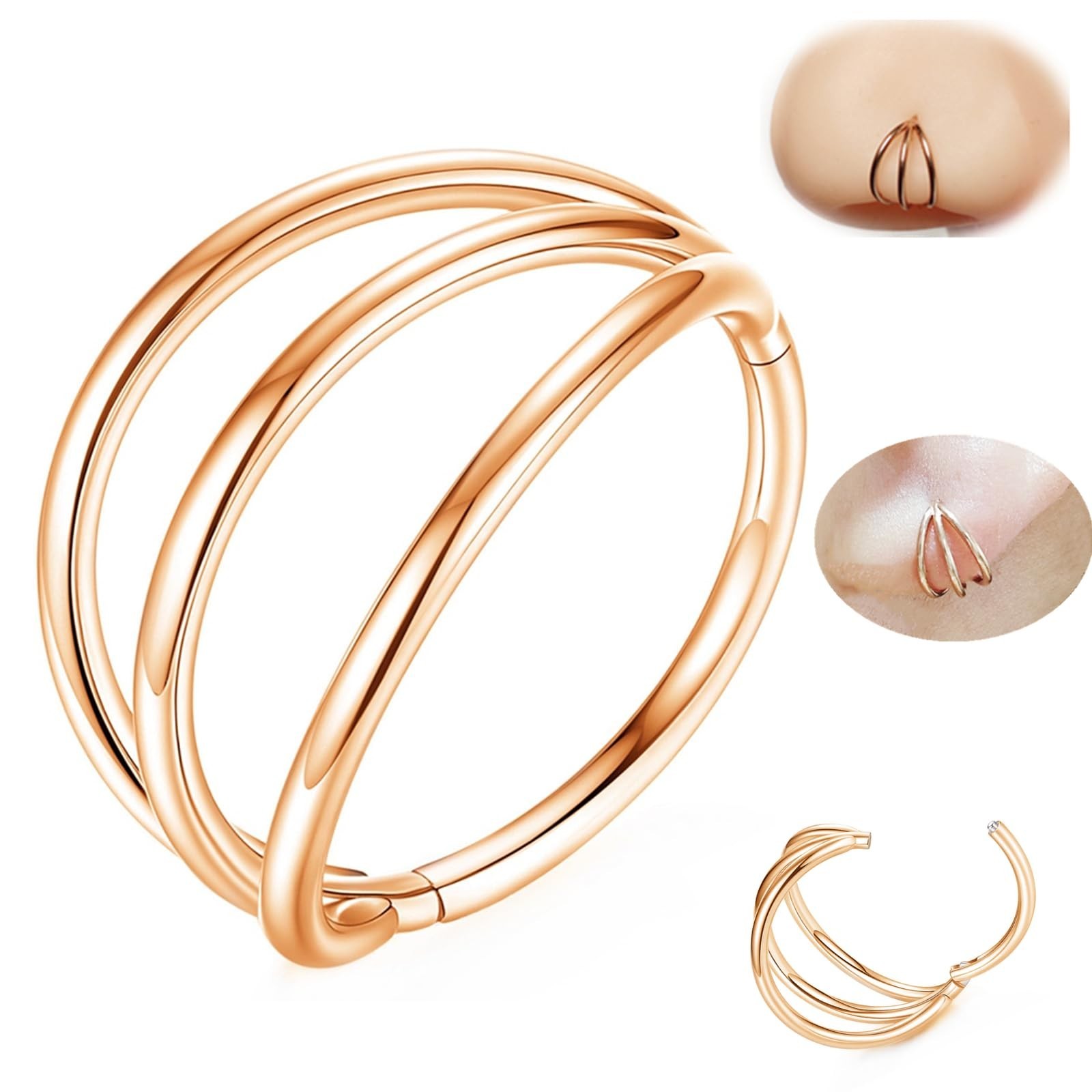 ORANGELOVE 316L Surgical Steel Hinge Triple Hoop Segment Nose Rings Cartilage...