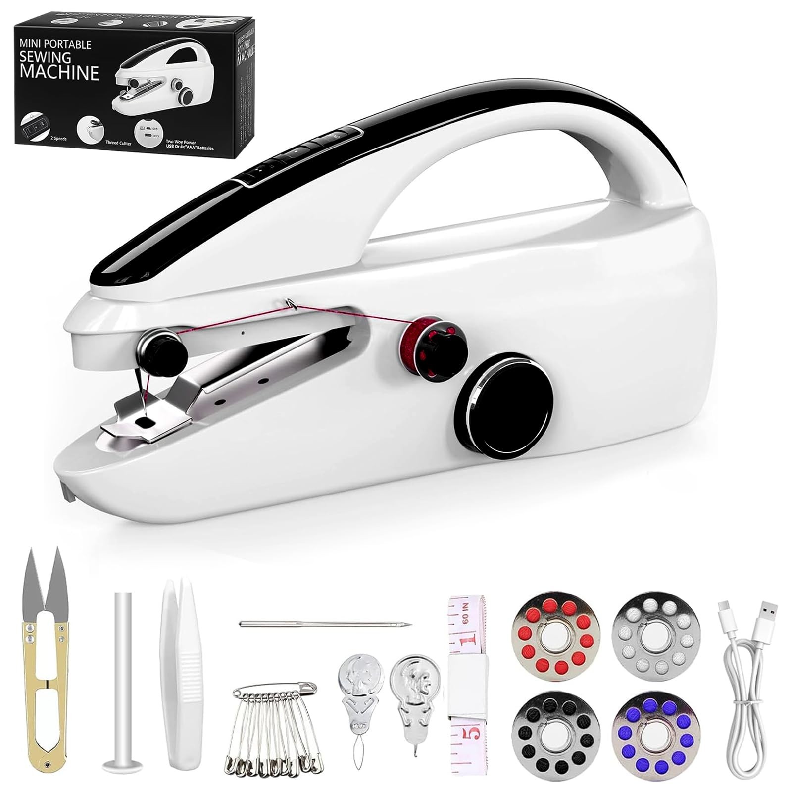 Handheld Sewing Machine, Portable 2-Speed Mini Sewing Machine, Easy to Use for