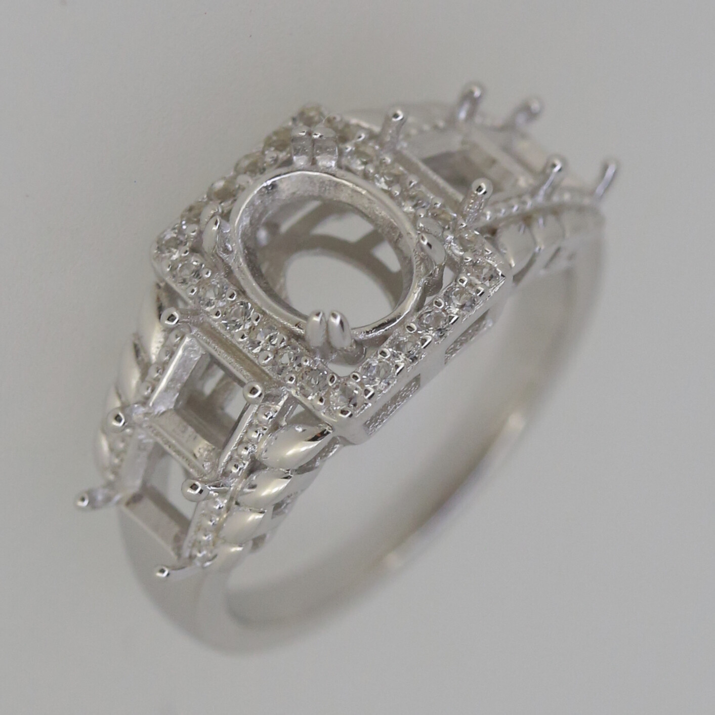 Contemporary Sterling Silver Semi Mount Ring Setting Oval OV 8x6mm SQ 4x4mm
