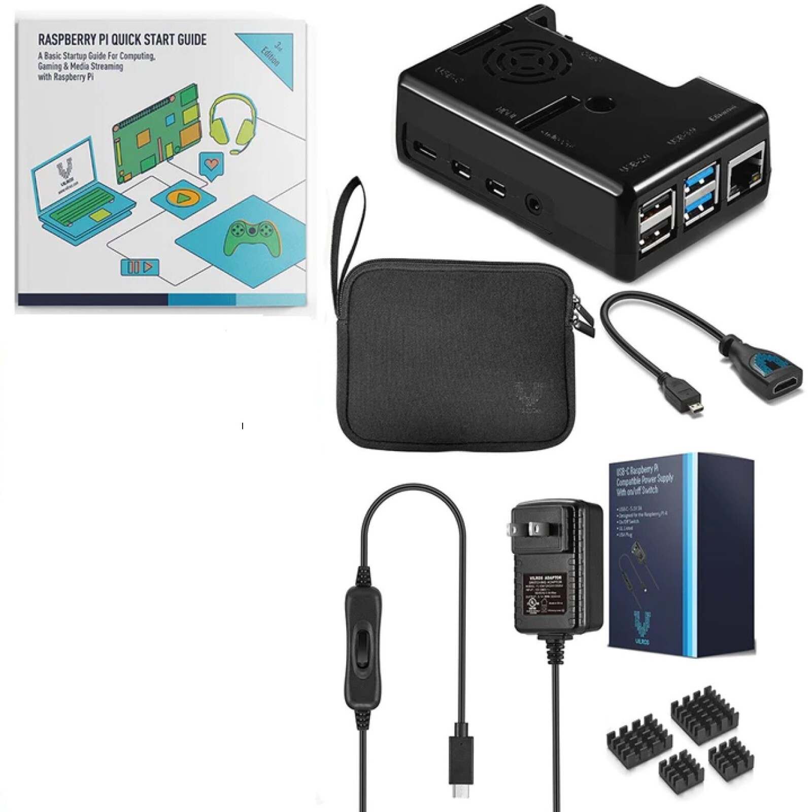 Raspberry Pi Power Supply USB -C  & Case w/Fan - Pi Not Include