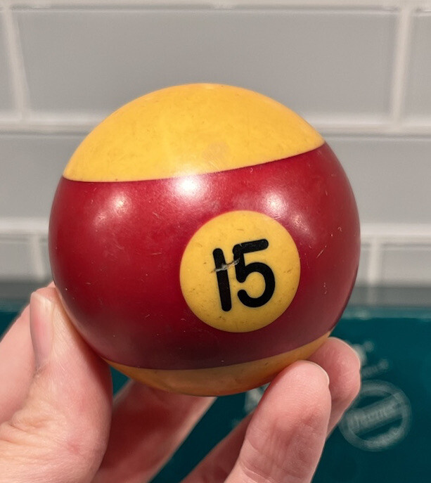Vintage Belgian Aramith 2 1/4"  PREMIER Pool Billiard STRIPE MAROON 15 Ball Aged