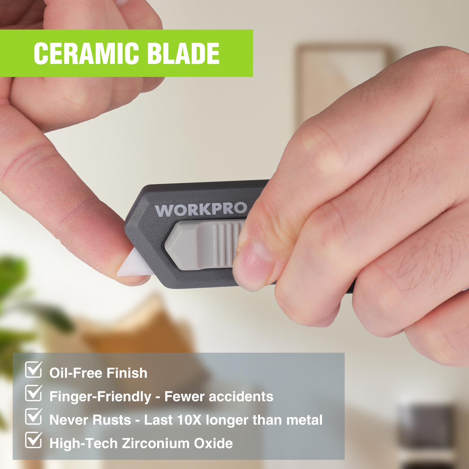 WORKPRO 2PIECE GRAY Safe Ceramic Box Cutter Small with Extra Blades Quick Change