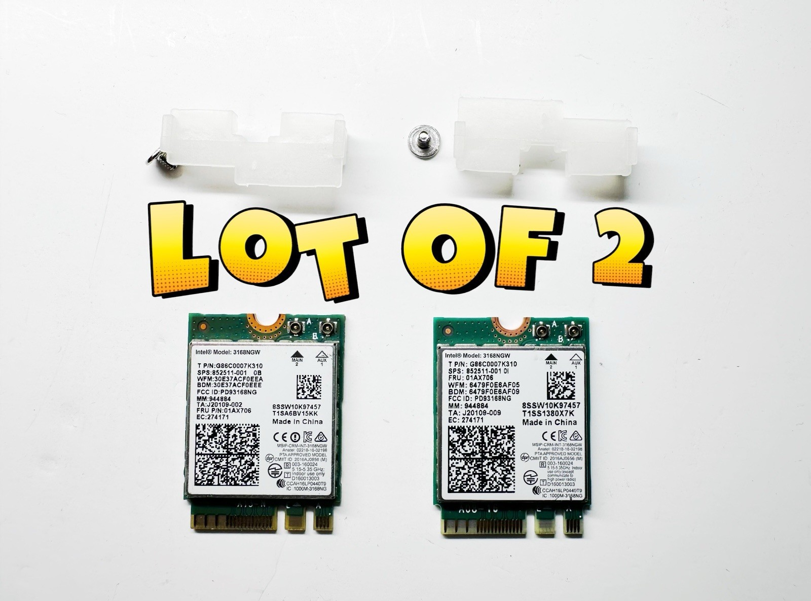 🔥Lot of 2 intel 3168NGW 802.11AC 433Mbps Dual Band Bluetooth 4.2 NGFF WiFi Card