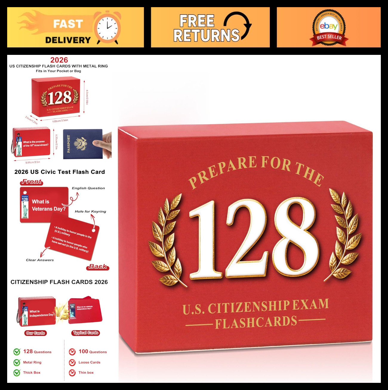 US Citizenship Flash Cards - 128 Civics Questions & Answers for Naturalization T