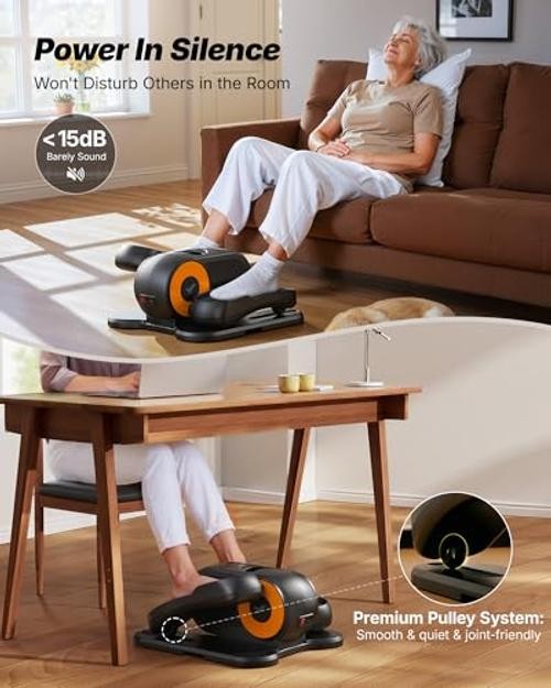 Under Desk Elliptical, Leg Exerciser While Sitting for Seniors | Quiet Orange