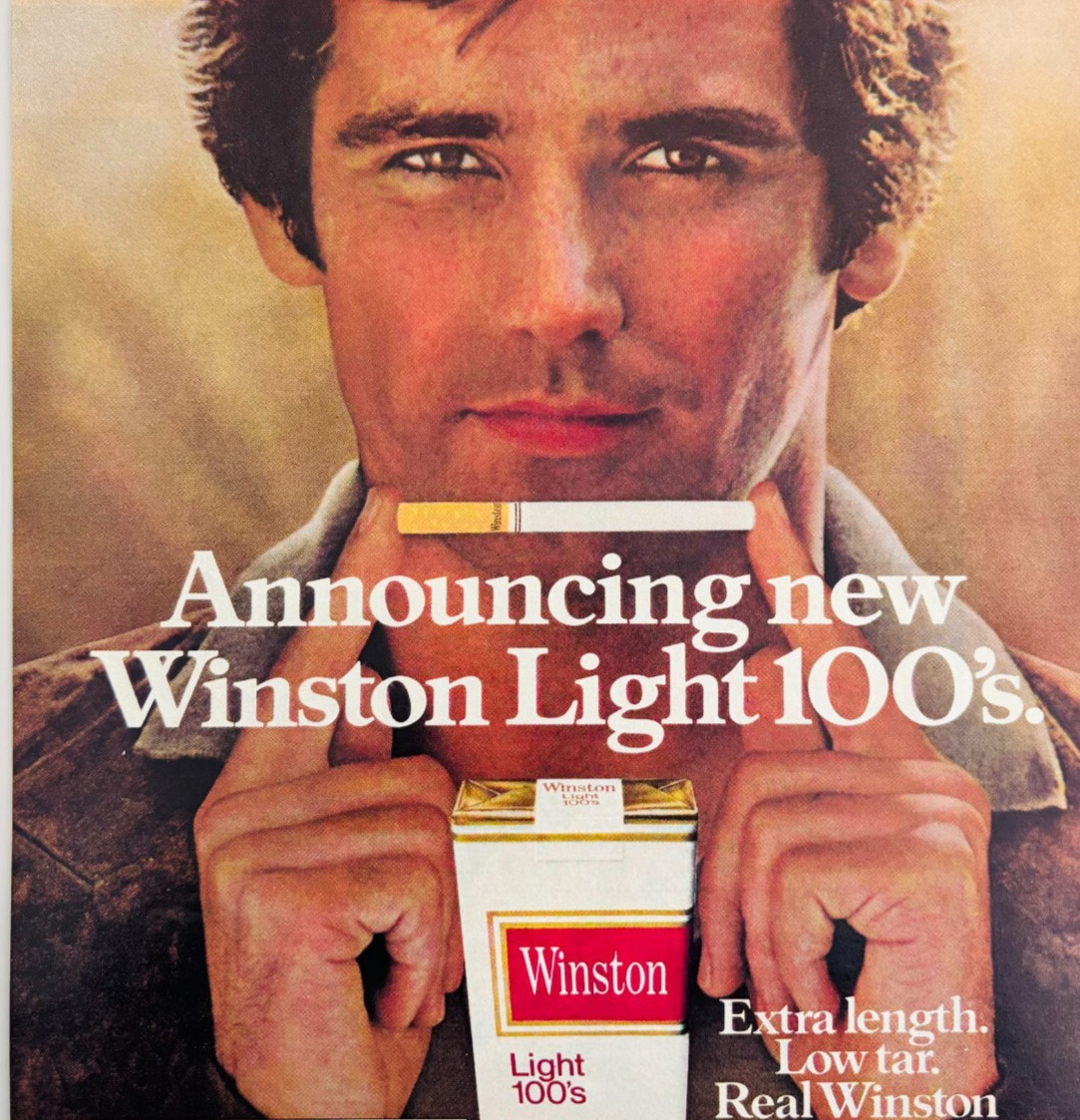 1977 Winston Cigarettes Light 100s Advertisement Vintage Tobacco Smoking DWF16