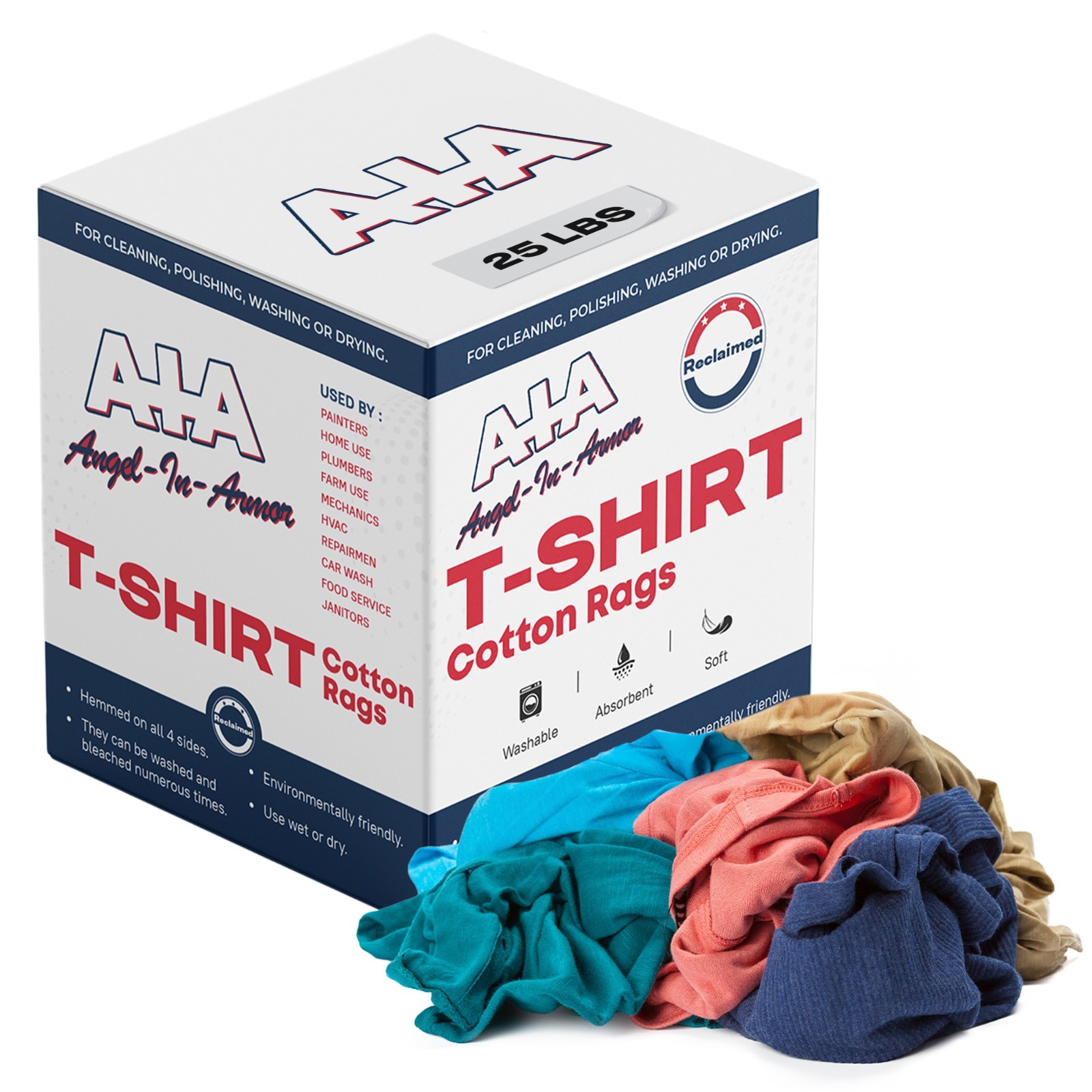 COLORED T-SHIRT / KNIT RAGS - 25 LB. BOX - SHOP RAGS - LOW  LINT RECYCLED