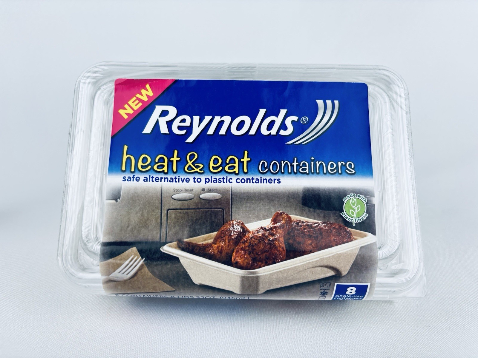 Reynolds Heat & Eat Containers 8 Count 32 Oz Disposable Plastic Alternative NOS