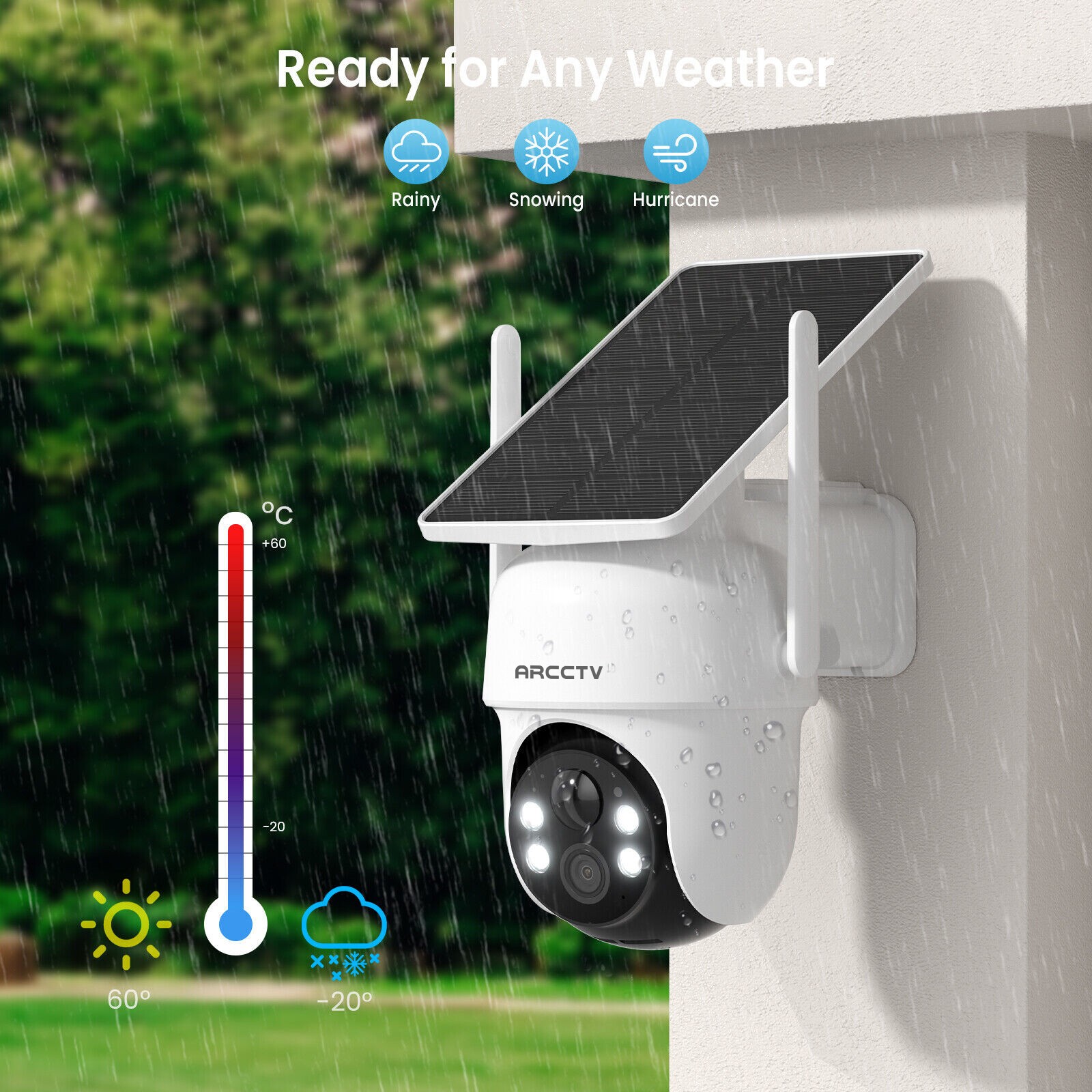 ARCCTV Outdoor Wireless Security Camera System Solar Battery Powered WIFI Camera