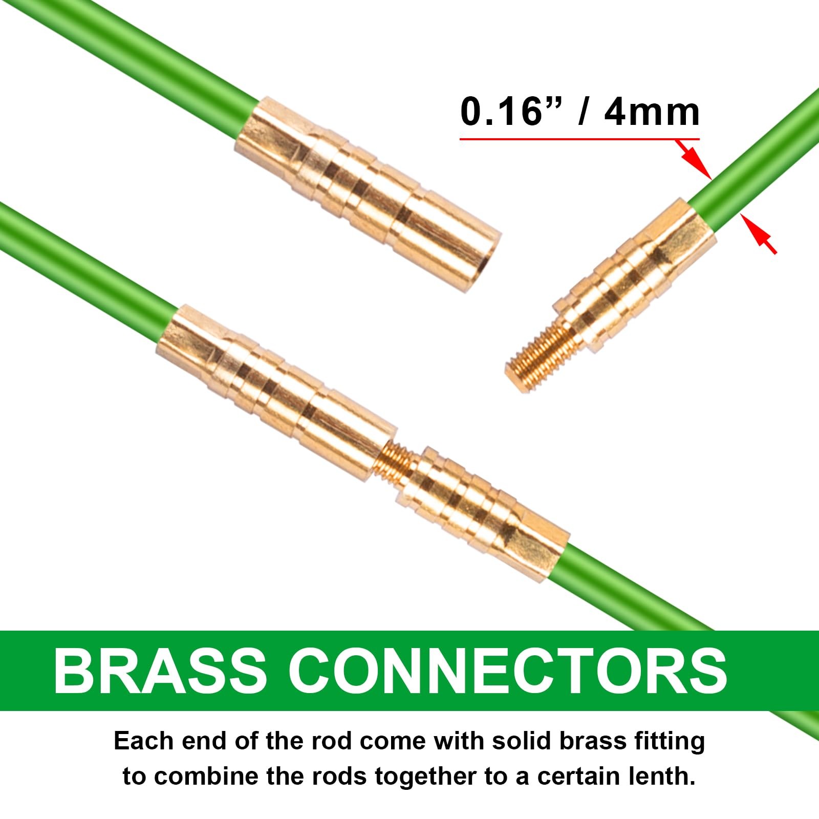 14' Wire Fishing Tool Fish Tape Cable Rods, Green Wire Puller with 5 Attachments