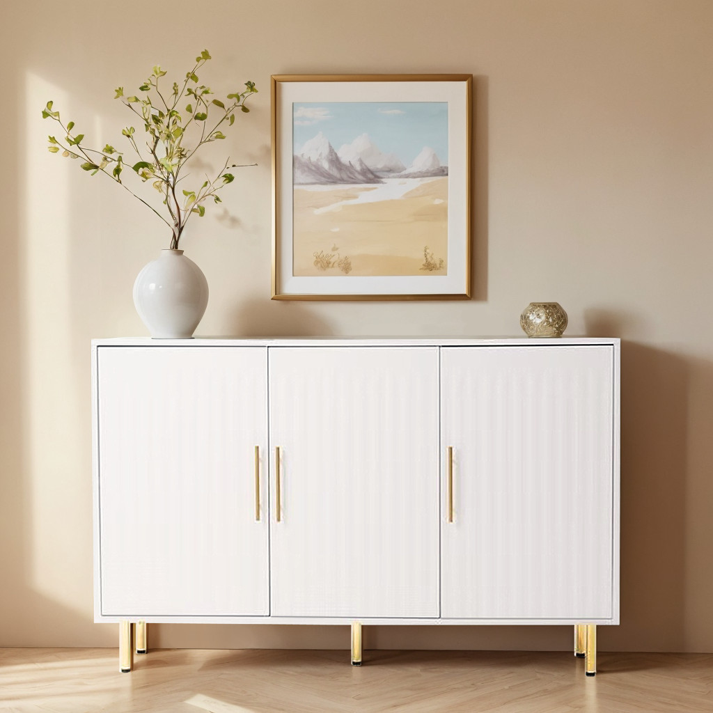 3-Door Large Storage Sideboard with Gold Handles for Kitchen, Dining Room and