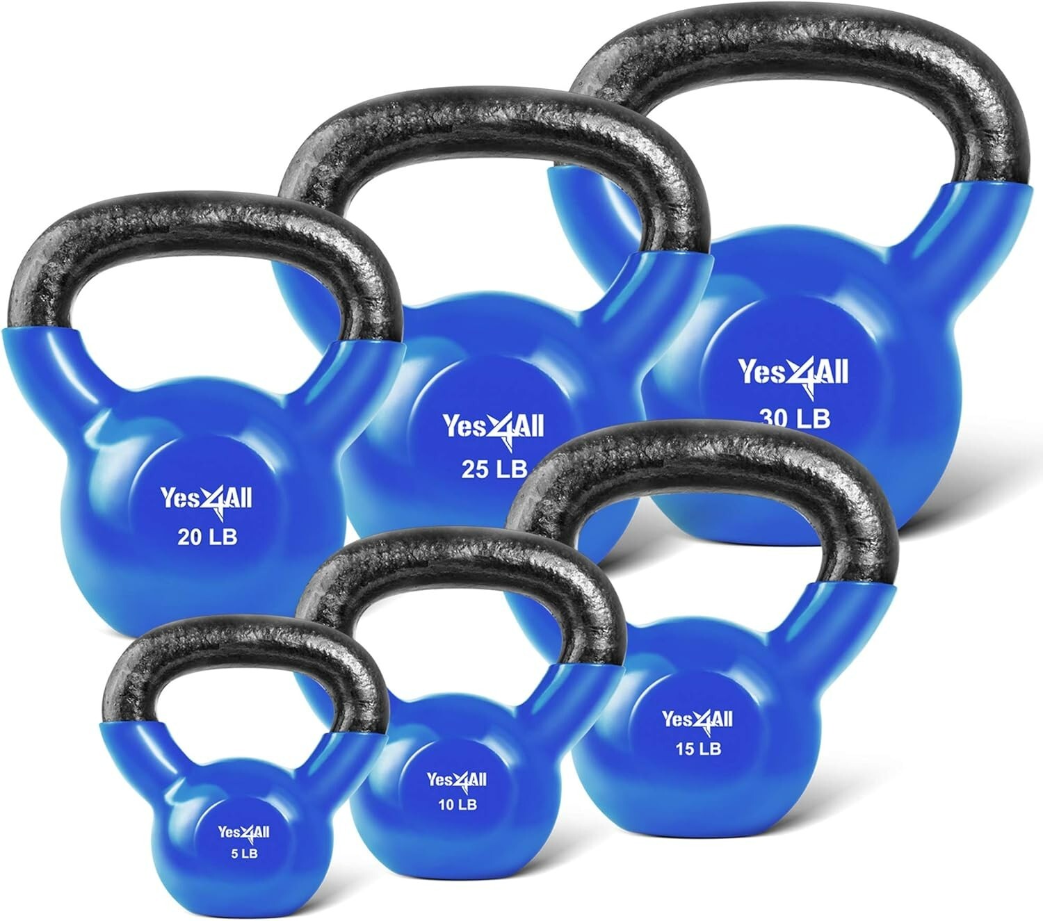Single Kettlebell Vinyl Coated Cast Iron Kettlebell Strength Training, Dark Blue