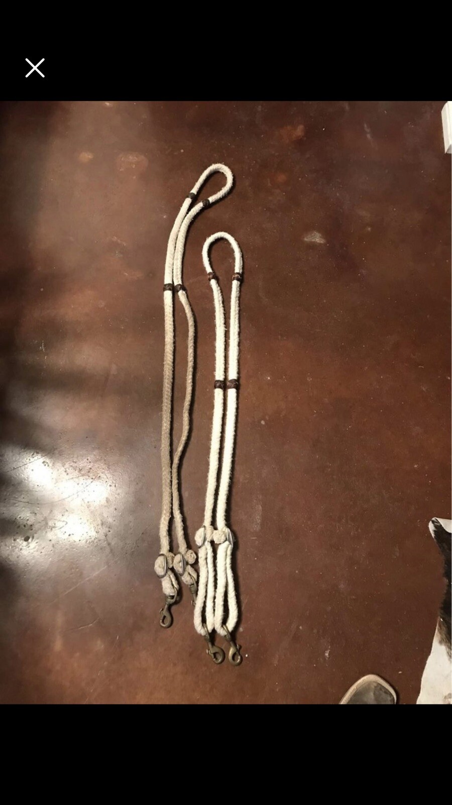 One Set Of Blended Mohair Barrel Reins with Latigo Knots.